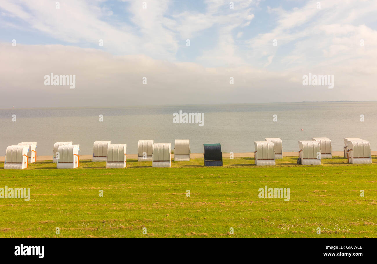 Classic Beach chairs at the seafront Stock Photo Alamy