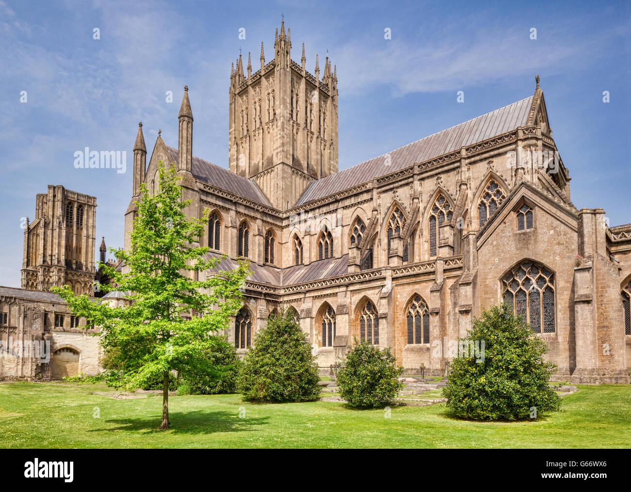 View from the south-east of Wells Cathedral, Somerset, England, UK Stock Photo