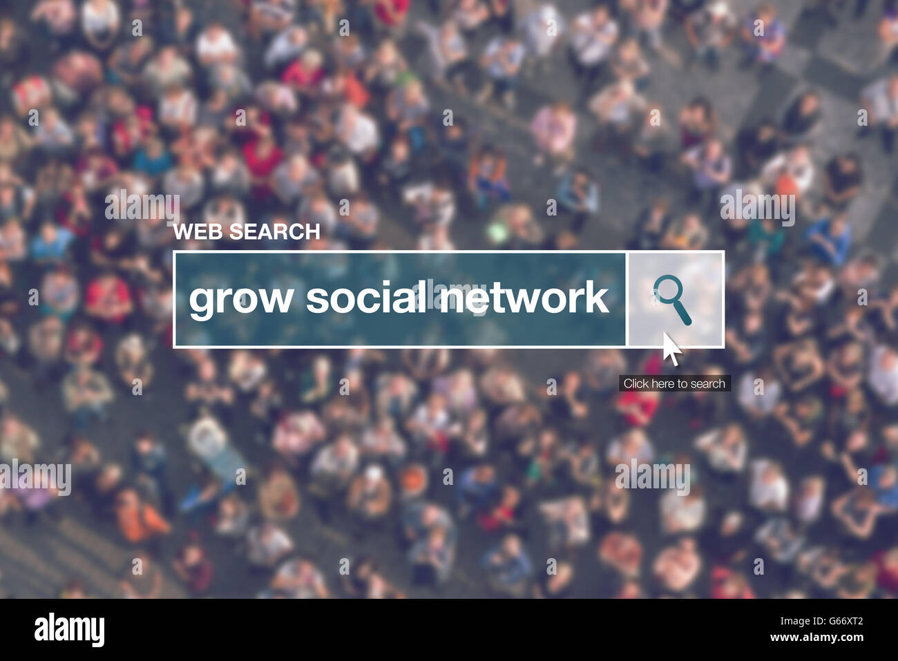 Grow social network - web search bar glossary term in internet glossary. Stock Photo