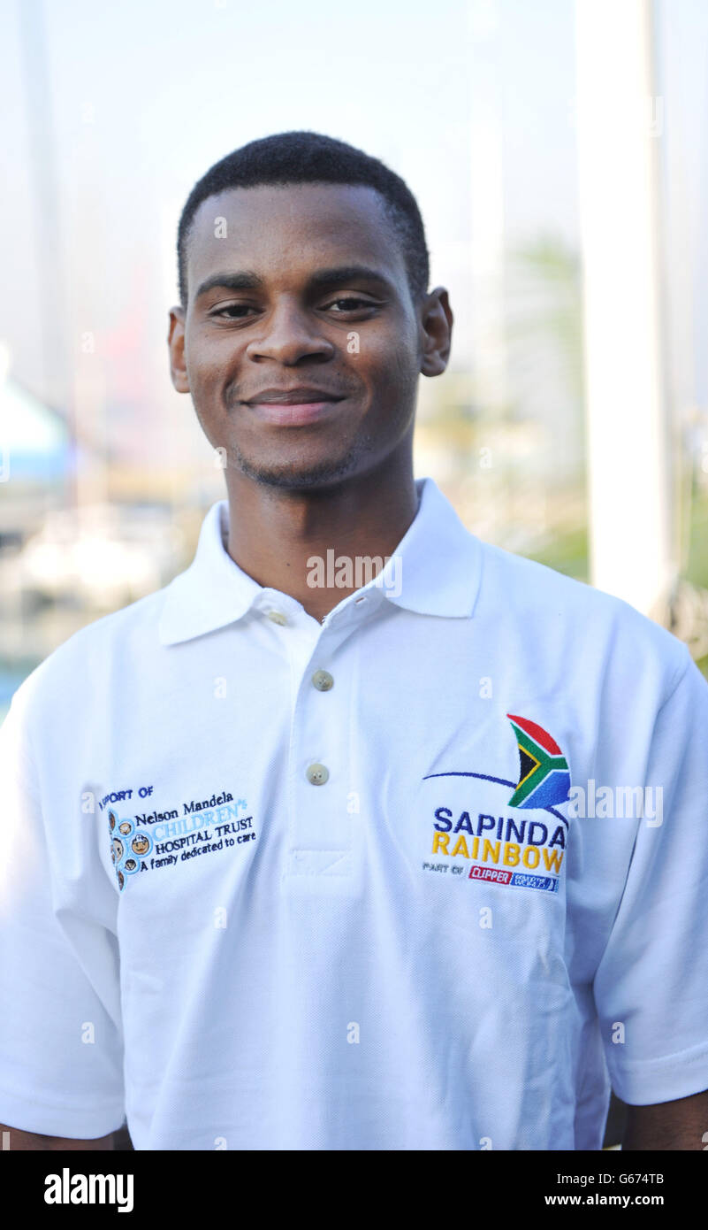 Lazarus Tshikovhi is selected to be part of the Clipper Round the World Yacht Race Stages during a photocall at the Point Yacht Club in Durban, South Africa. Stock Photo