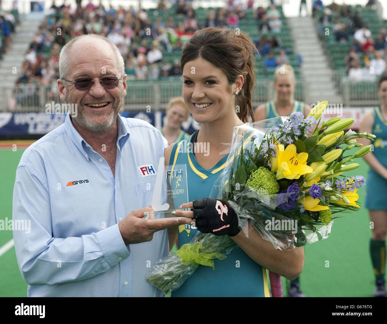 Hockey - Investec World League Semi Finals - Australia v South Africa - Chiswick. Australia's Anna Flanagan recieves the young Player of the year award during the Investec World League Semi Finals, Chiswick. Stock Photo