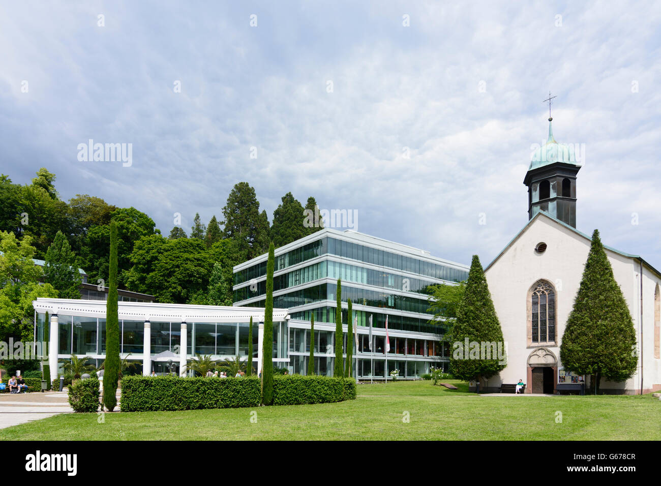 spa Caracalla-Therme, church Spitalkirche, Baden-Baden, Germany, Baden-Württemberg, Schwarzwald, Black Forest Stock Photo