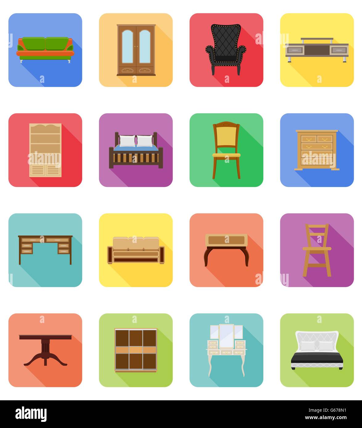 furniture set flat icons vector illustration isolated on white ...