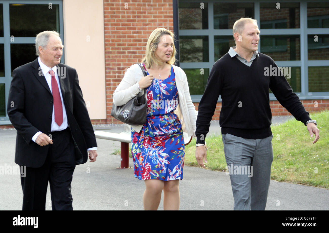 Former SAS sniper, Sgt Danny Nightingale, arrives with his wife Sally and father Humphrey, at the at the Military Court Centre, Bulford, Wiltshire, as he returns to court today to face a retrial, the two-week trial is expected to begin with two days of legal arguments at the Military Court Centre, before any evidence is heard. Stock Photo