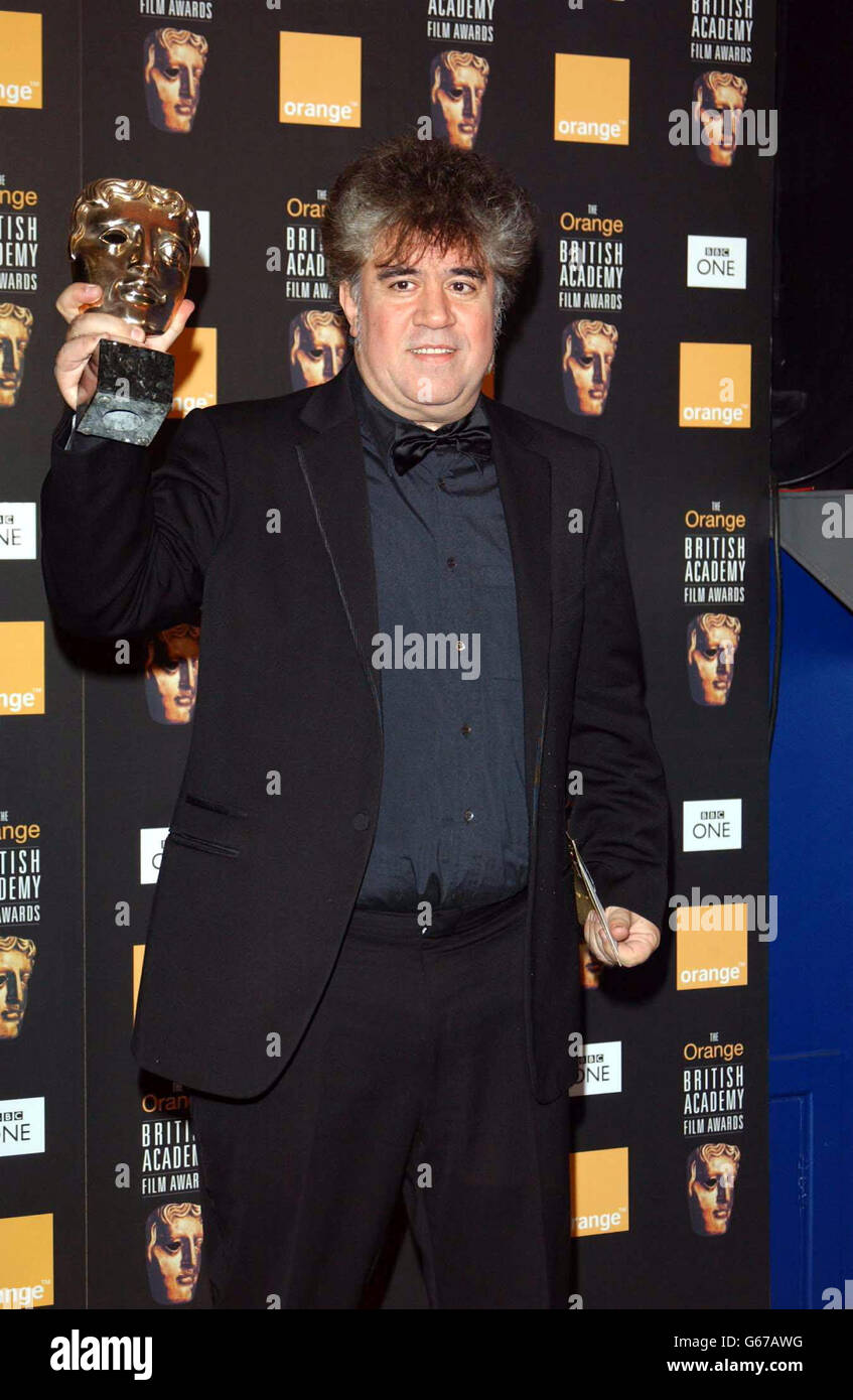 Spanish film director Pedro Almodovar with his award for Film Not in English Language during The Orange British Academy Film Awards (BAFTA) at the Odeon in Leicester Square, London. Stock Photo