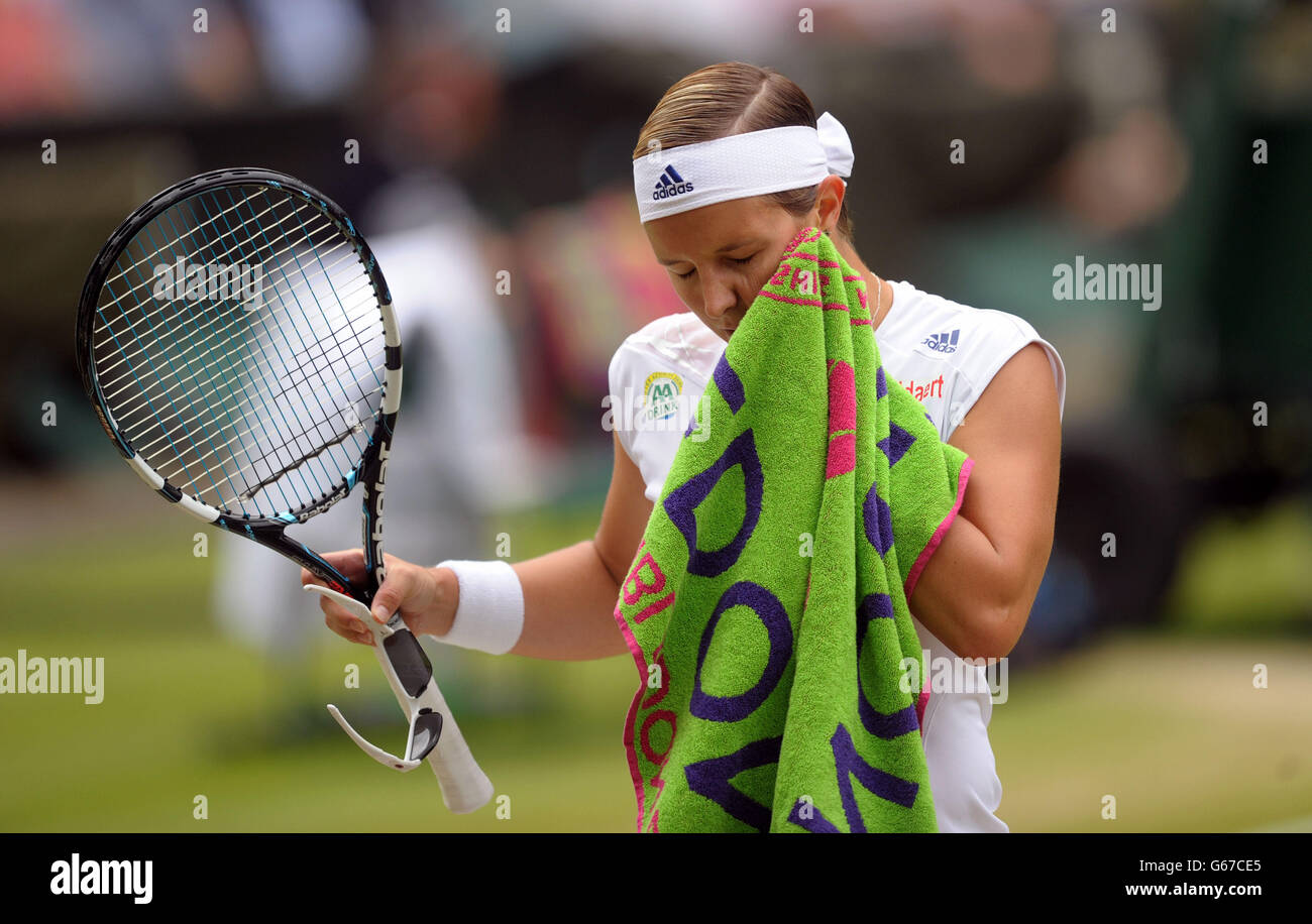 Belgium's Kirsten Flipkens during the match against France's Marion Bartoli during day ten of the Wimbledon Championships at The All England Lawn Tennis and Croquet Club, Wimbledon. Stock Photo