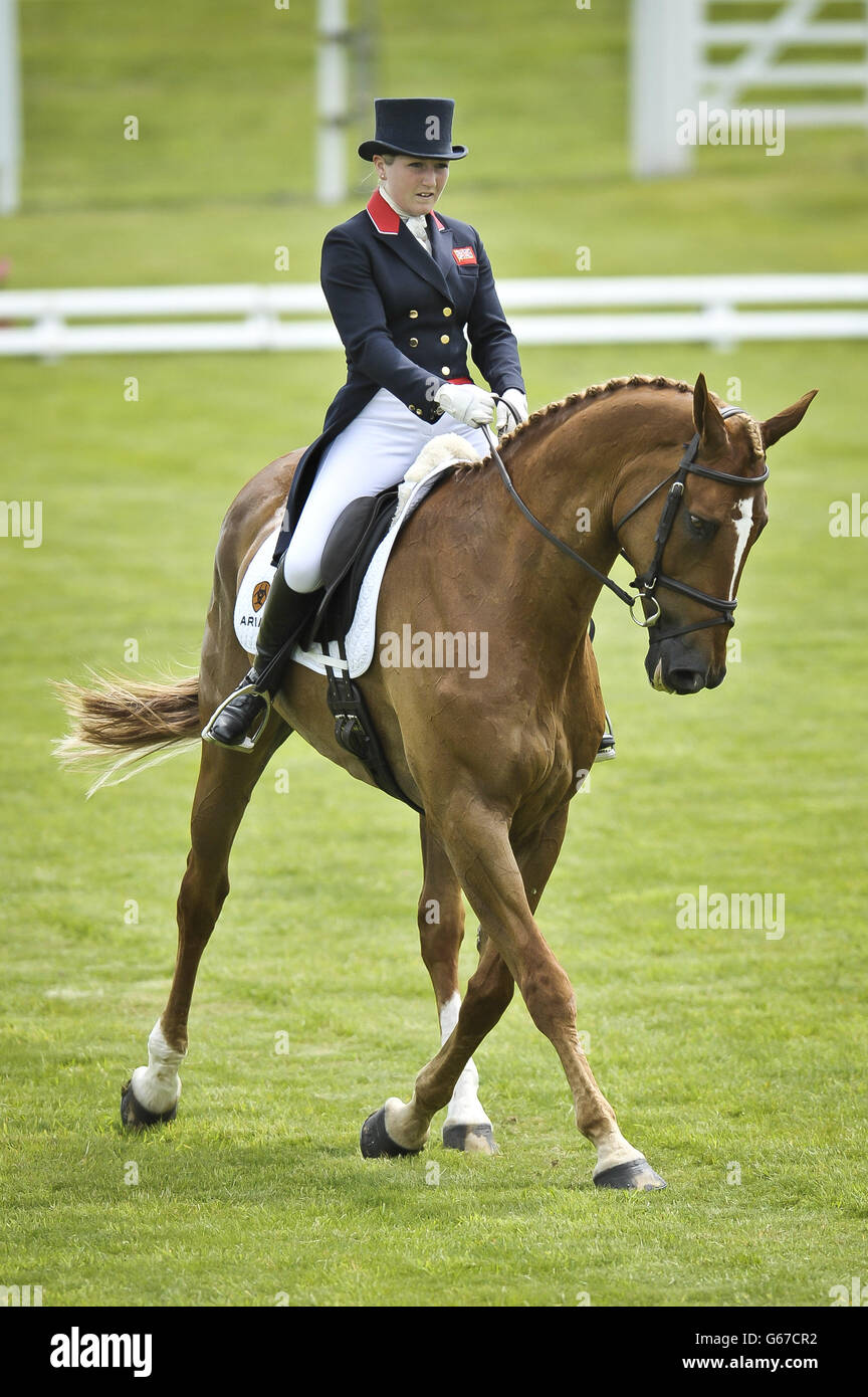 Great Britain's Laura Collett performs in the dressage with NOBLE BESTMAN during day one of the Barbury International Horse Trials at Barbury Castle, Wiltshire. Stock Photo