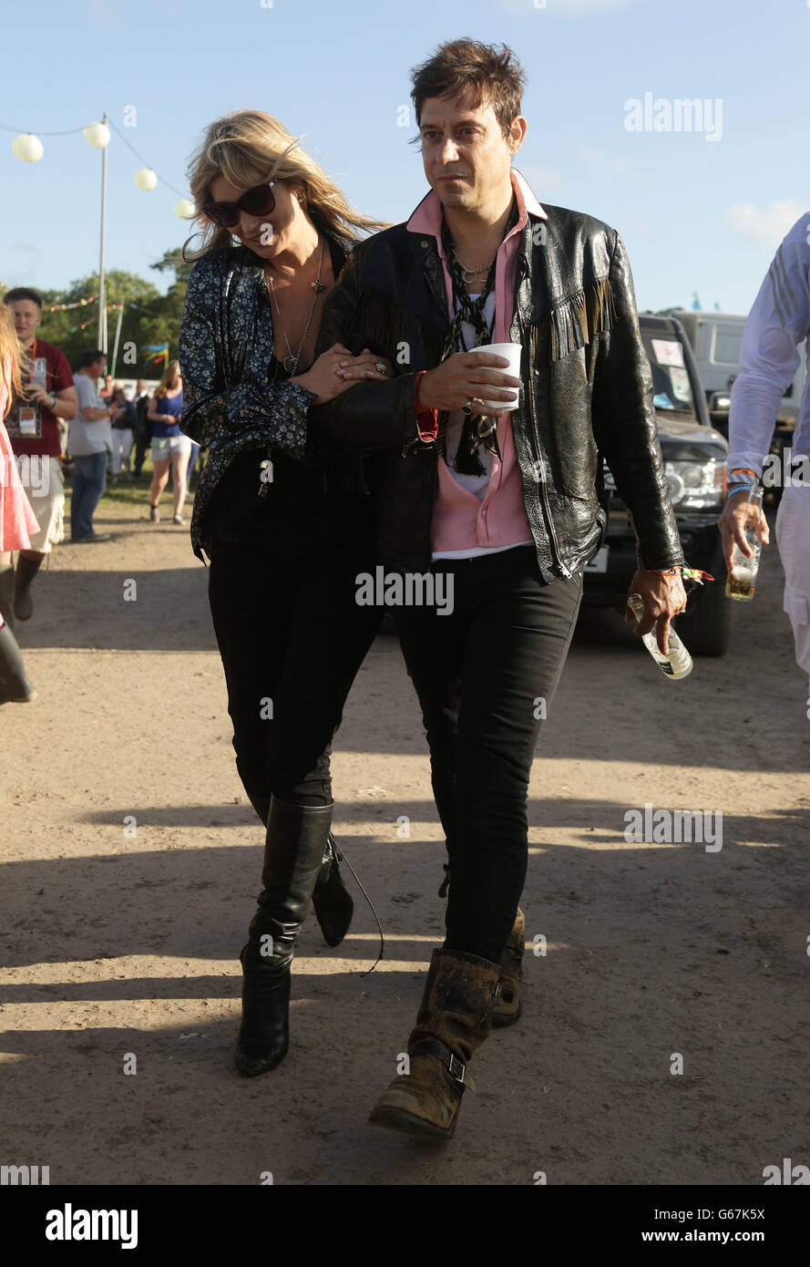 Kate Moss and husband Jamie Hince, backstage at the Glastonbury Festival, at Worthy Farm in Somerset. Stock Photo