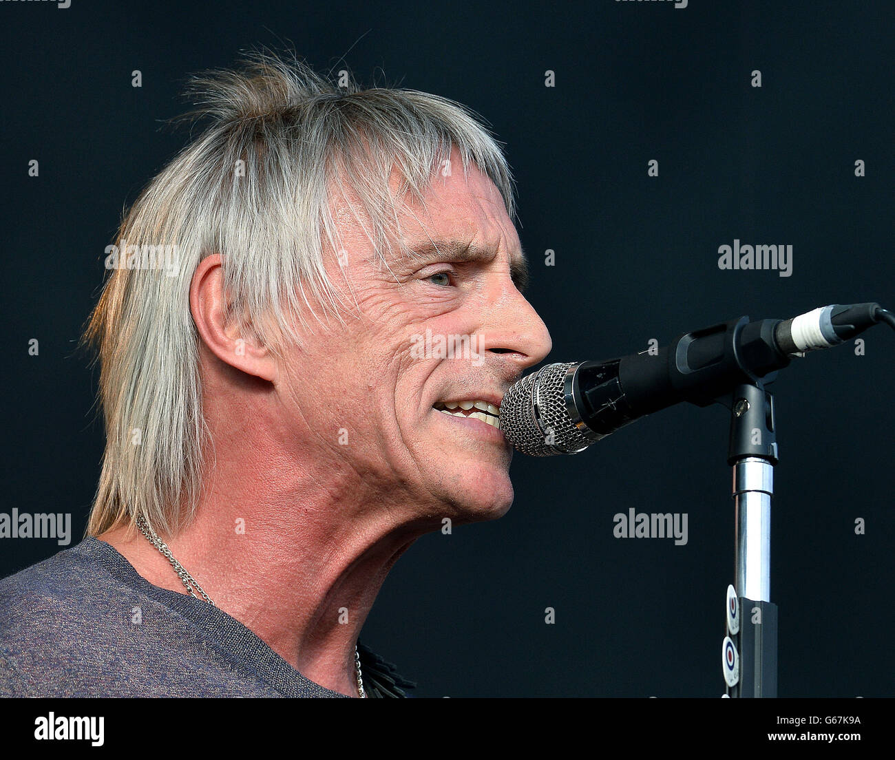 Paul Weller performs on stage at the Hard Rock calling music festival at Queen Elizabeth Olympic Park in Stratford east London. Stock Photo