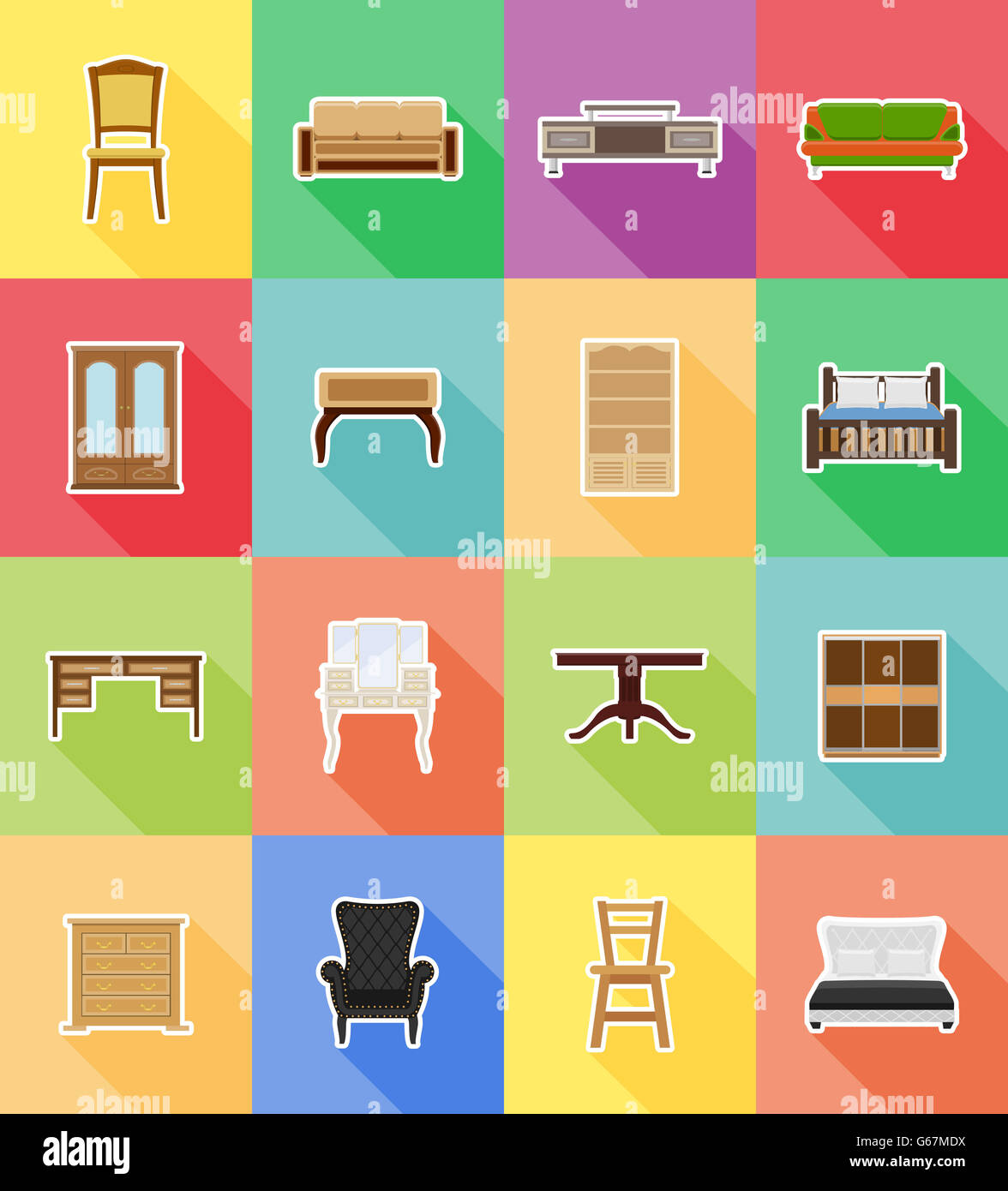 furniture set flat icons illustration isolated on white background ...