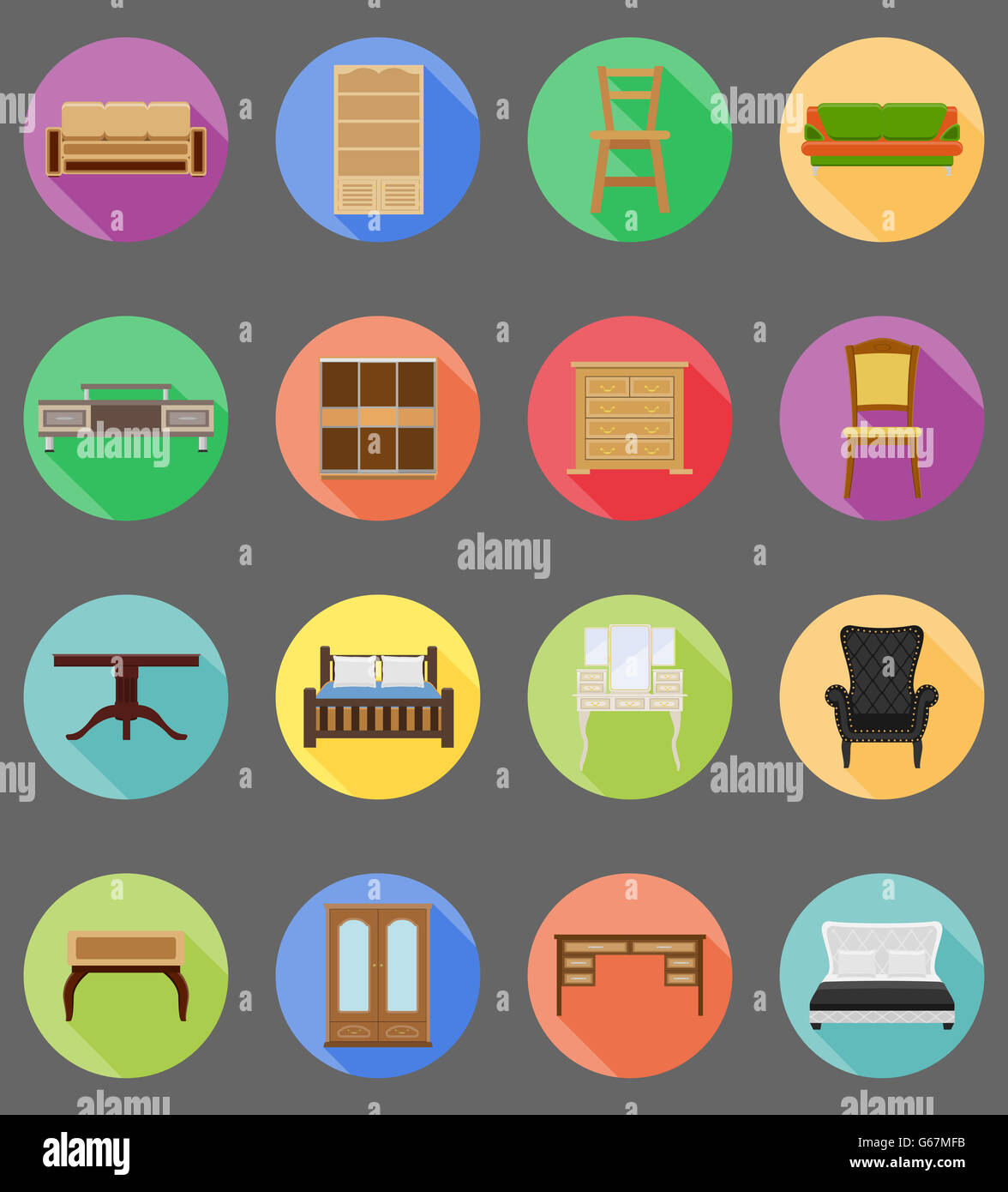 furniture set flat icons illustration isolated on white background ...