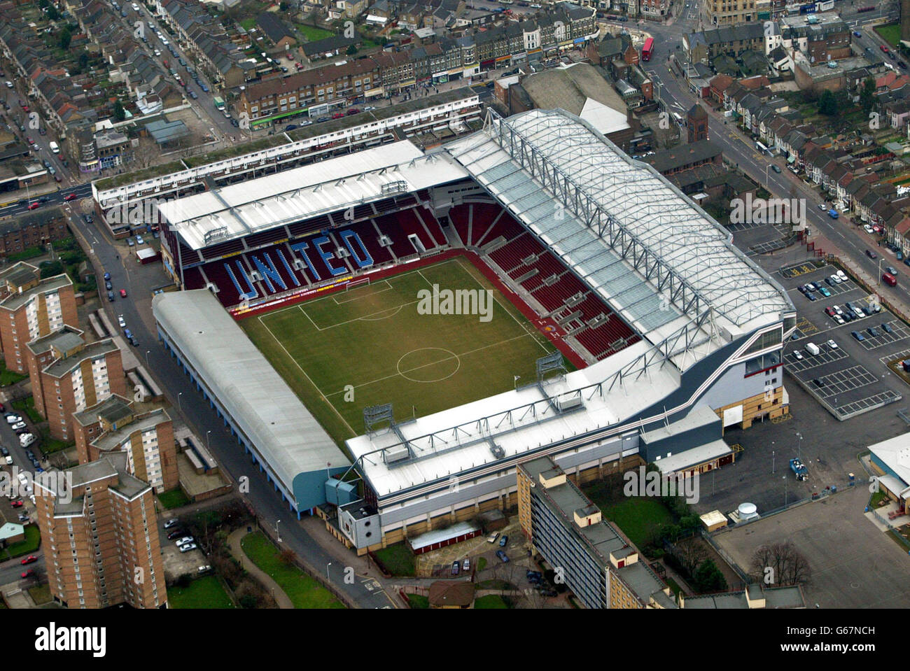 An aerial view of West Ham's Boleyn Ground at Upton Park in east London