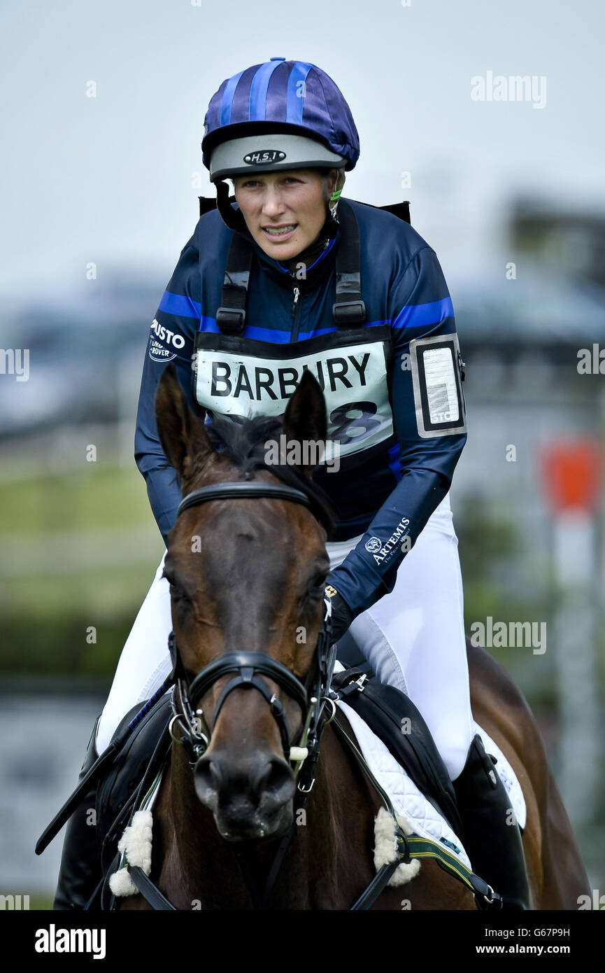 Great Britain's Zara Phillips on MR MURT takes part in the Cross Country during day three of the Barbury International Horse Trials at Barbury Castle, Wiltshire. Stock Photo