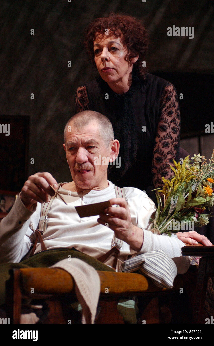 Actors Sir Ian McKellen and Frances De La Tour on stage during a photocall to promote the new adaptation by Richard Greenberg of Dance of Death by August Strindberg at the Lyric Theatre. Stock Photo