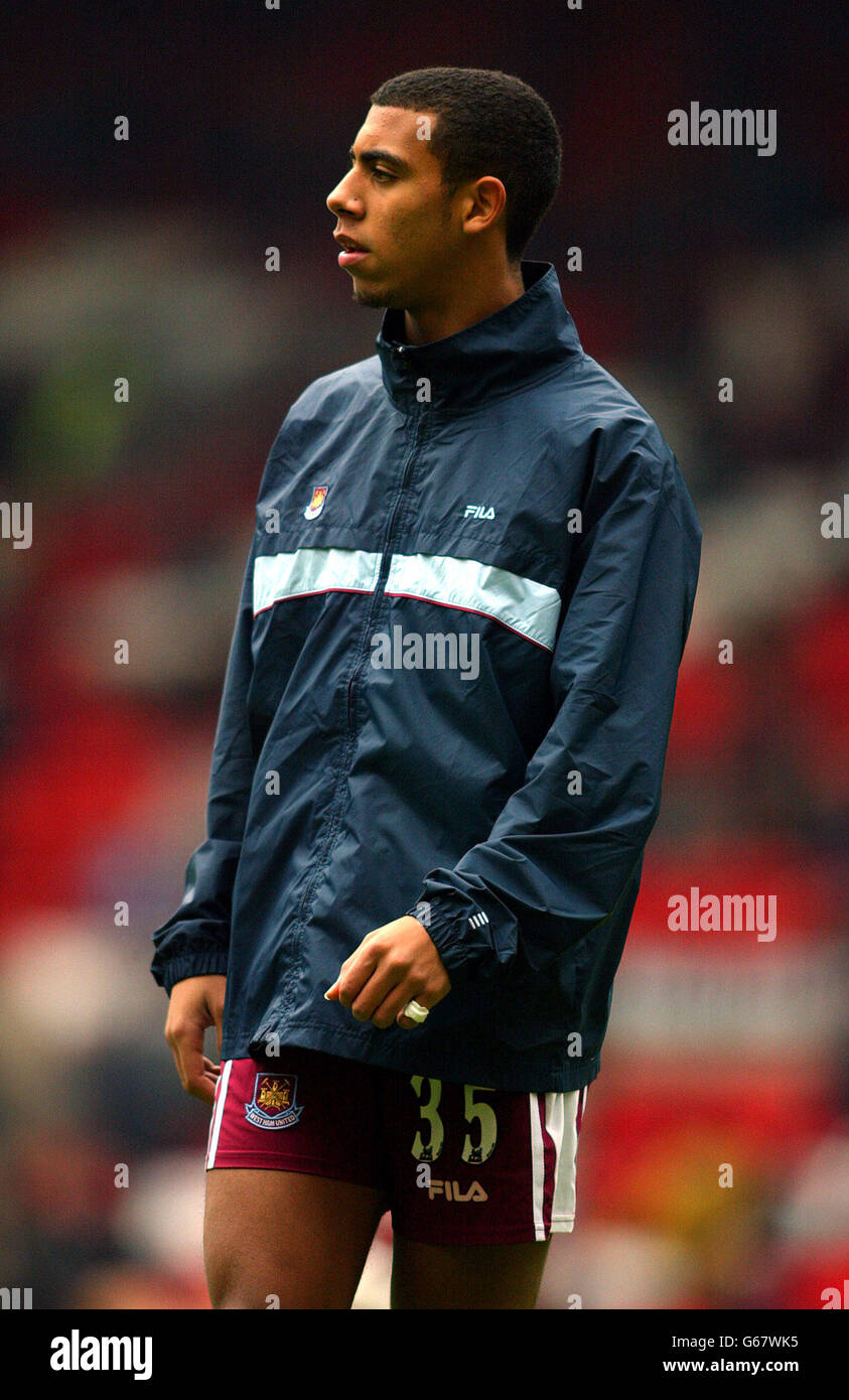 West Ham United Player Anton Ferdinand Younger Brother Of England Defender Rio Ferdinand In Action Ahead Of The Game Against Manchester United In The Barclaycard Premiership Match At Old Trafford In Manchester West Ham United Player Anton Ferdinand Younger Brother Of England Defender Rio Ferdinand In Action Ahead Of The Game Against Manchester United In The Barclaycard Premiership Match At Old Trafford In Manchester