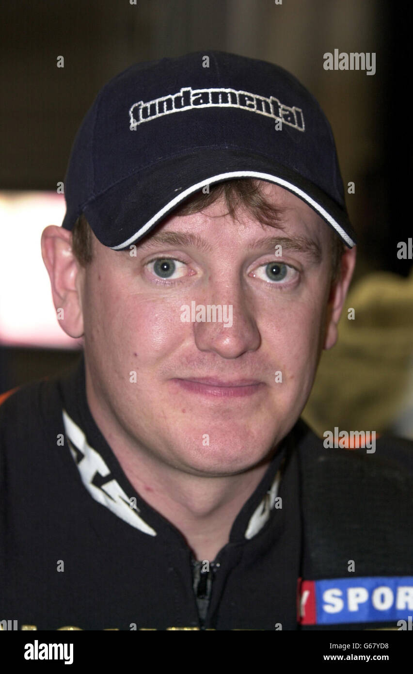 Joe Screen of Eastbourne Eagles at the Speedway GB Exhibition 2003 at the National Agricultural Centre in Stoneleigh, Warwickshire. Stock Photo