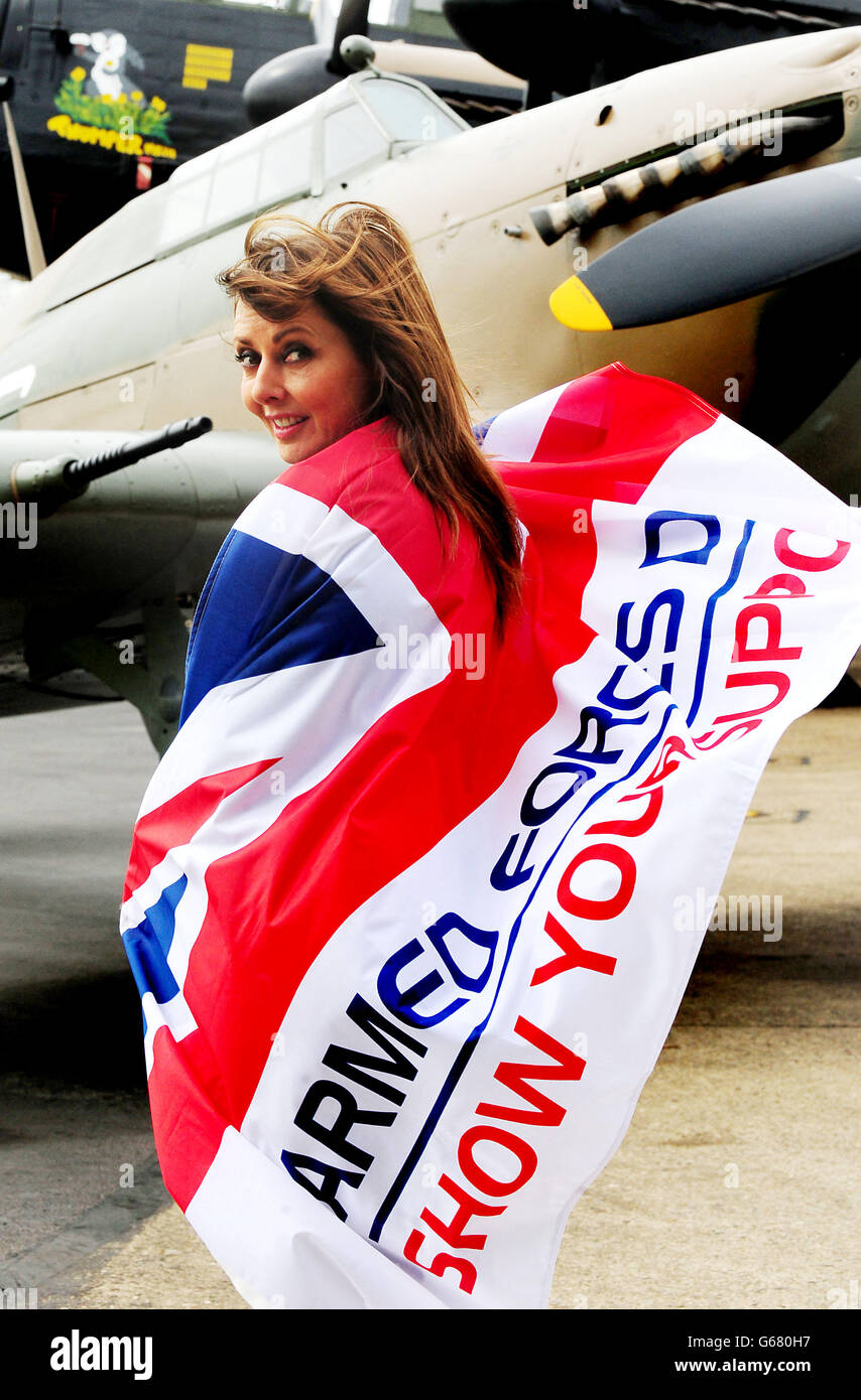 Carol Vorderman with a Support Armed Forces flag at RAF Coningsby. Stock Photo