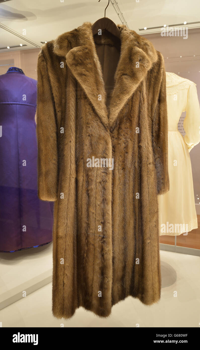 A fur coat worn by Princess Margaret in 1960's &70's, at the Fashion Rules Royal dress exhibition in Kensington Palace, which opens tomorrow in central London. PRESS ASSOCIATION photo. picture date: Wednesday July 3, 2013. See PA story. Royal Fashion. Photo credit should read; John Stillwell/PA Wire. Stock Photo
