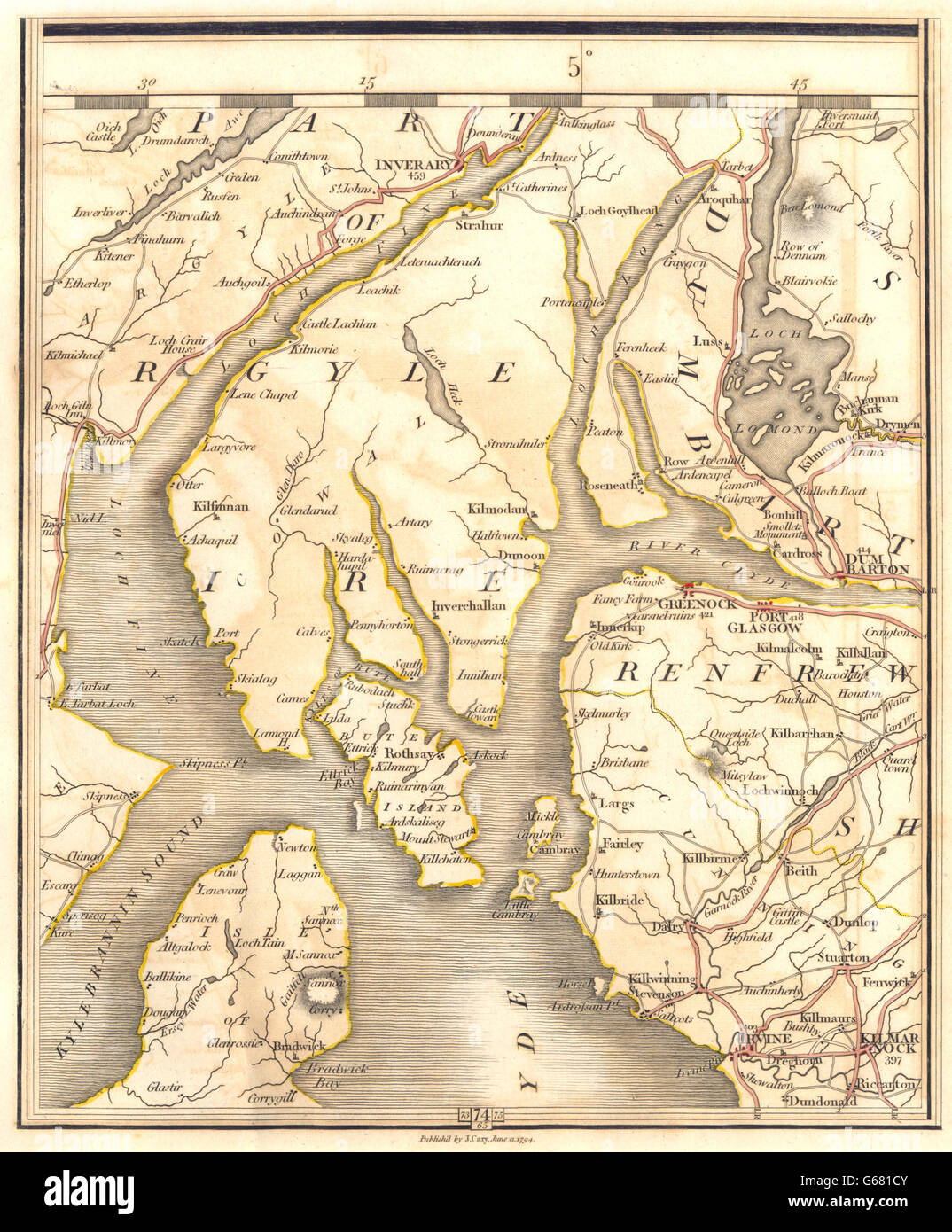 STRATHCLYDE:Loch Lomond Kilmarnock Greenock Irvine Clyde Muirshiel.CARY 1794 map Stock Photo