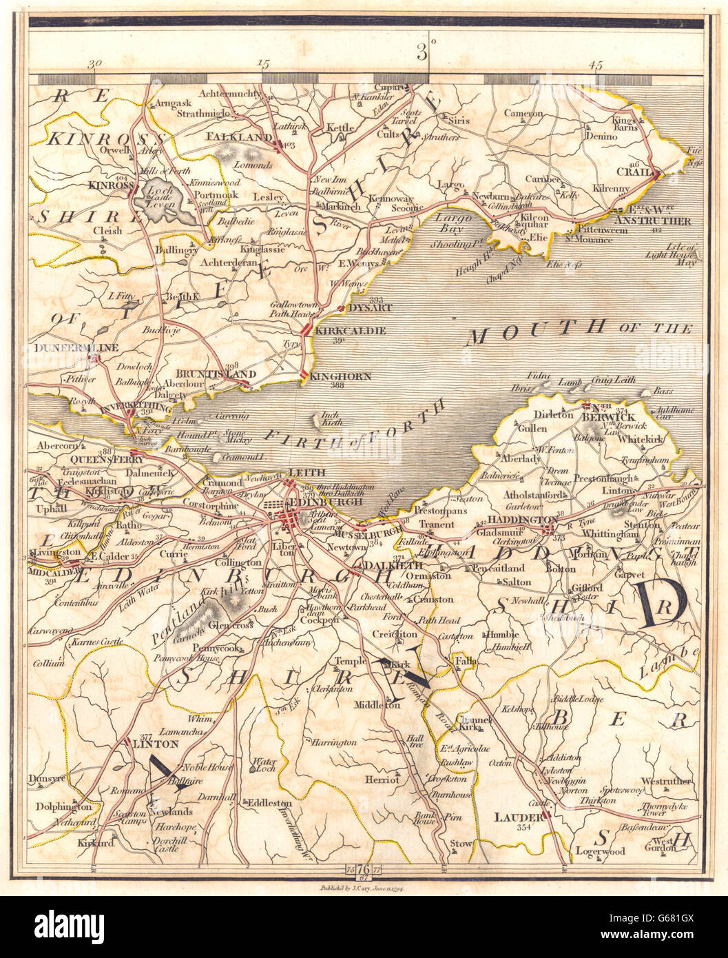 FIRTH OF FORTH: Fife & Lothian. Edinburgh Dunfermline Leith Crail. CARY 1794 map Stock Photo