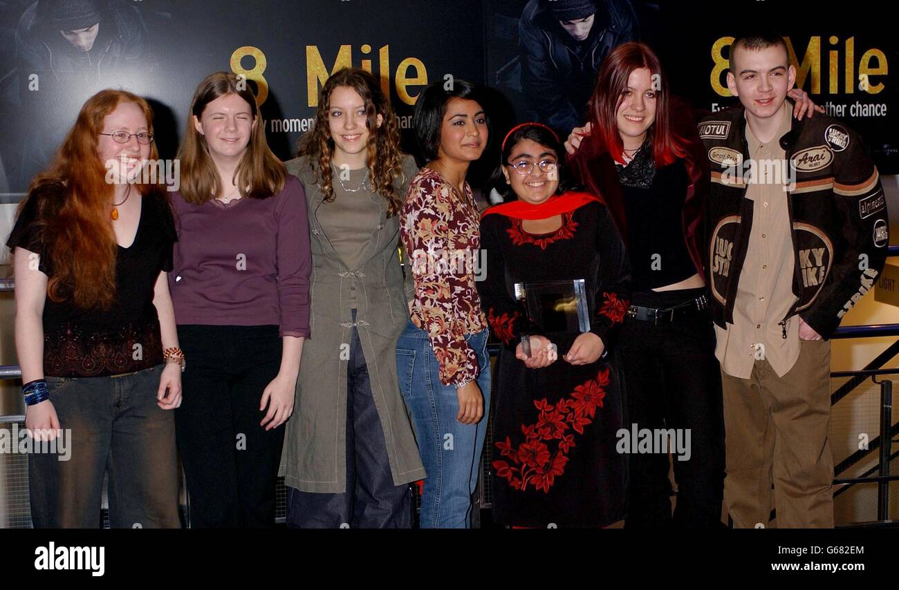 Actress Parminder Nagra (centre) with (from left) Morag Hood, Hannah Nock, Kirsty Irvine, Sabrina Ahmed, Nadia Valkanova and Lee Duncan, all from Edinburgh after she presented them with their award for Best Documentary for their film 'Sabrina's Bollywood', *.. during the First Light Film Awards, at the Odeon Leicester Square, London. Stock Photo
