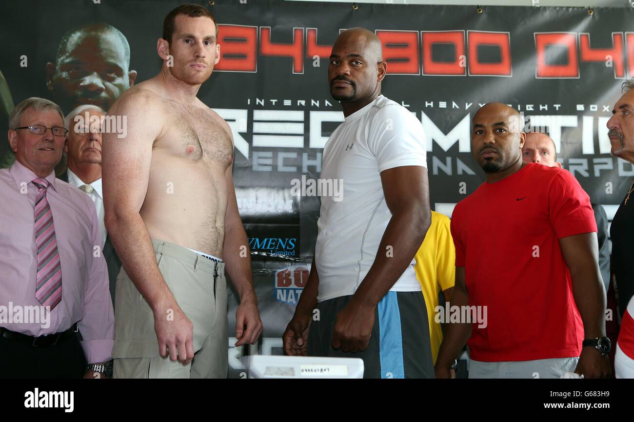 David Price and Tony Thompson during the Weigh-in at the Radisson Blu Hotel, Liverpool. Stock Photo