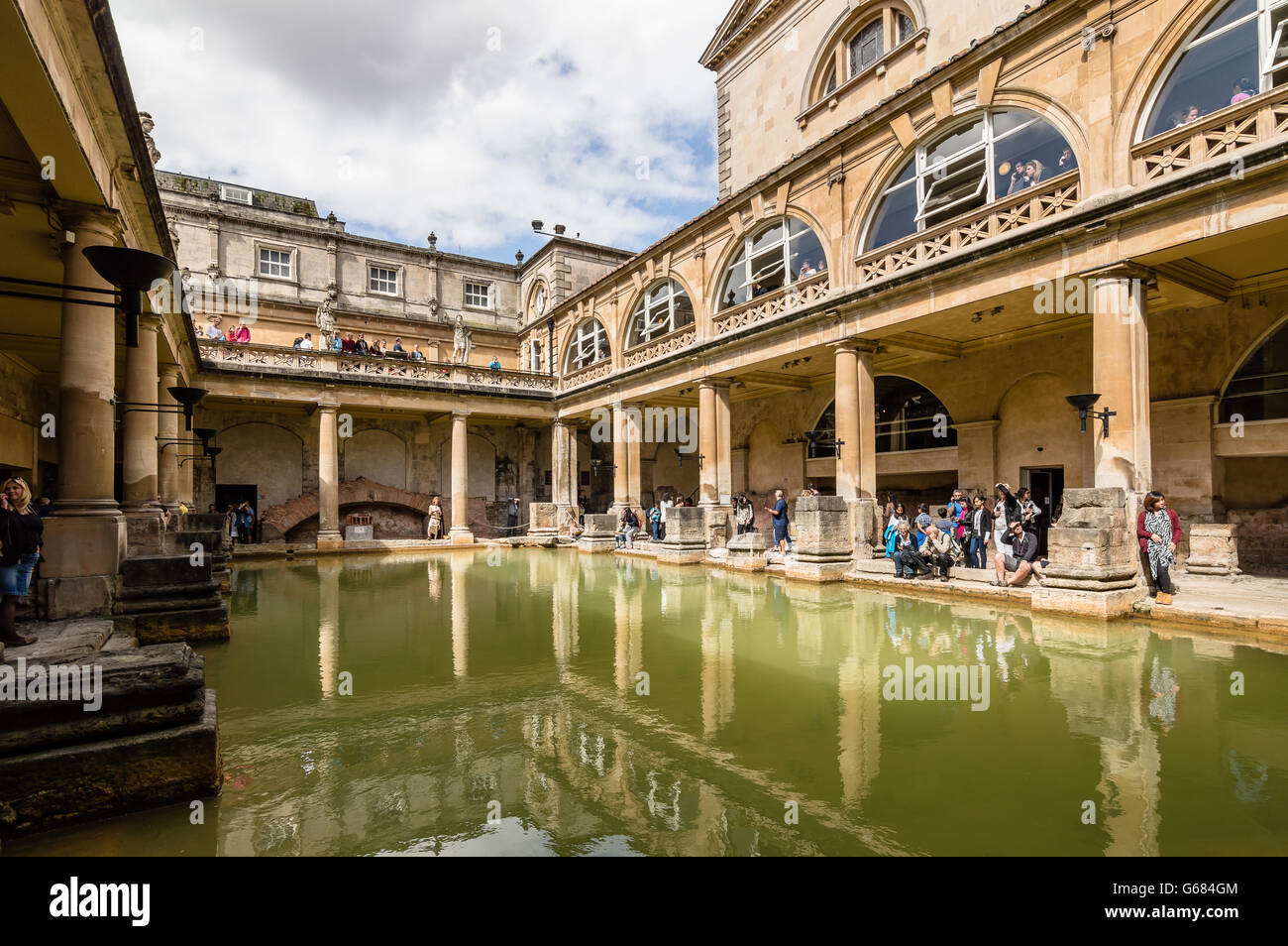Bath, UK - August 15, 2015: The Roman Terms complex is a site of historical interest in the English city of Bath. Stock Photo
