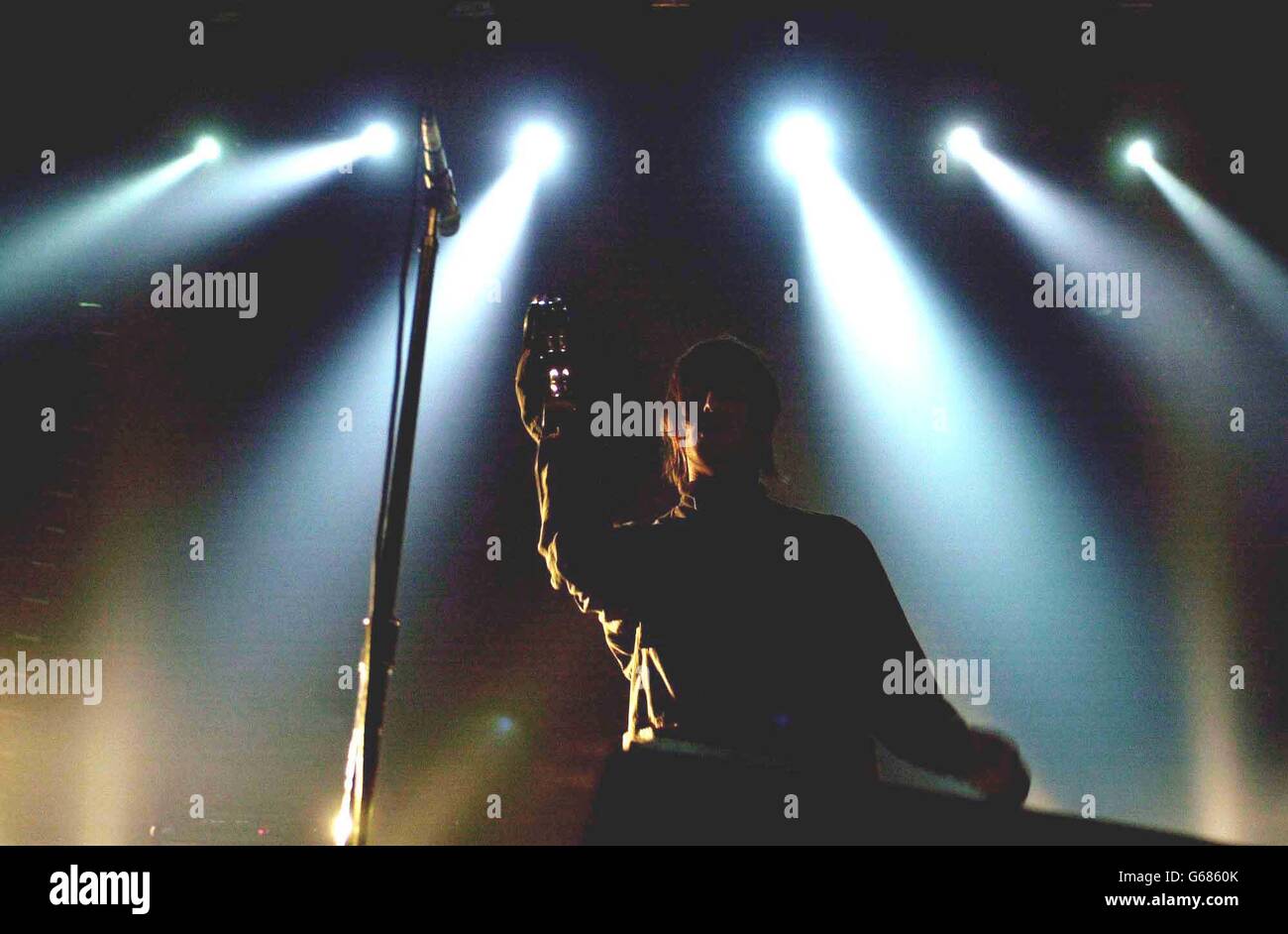 Oasis in Dublin. Oasis singer Liam Gallagher performing on stage at the