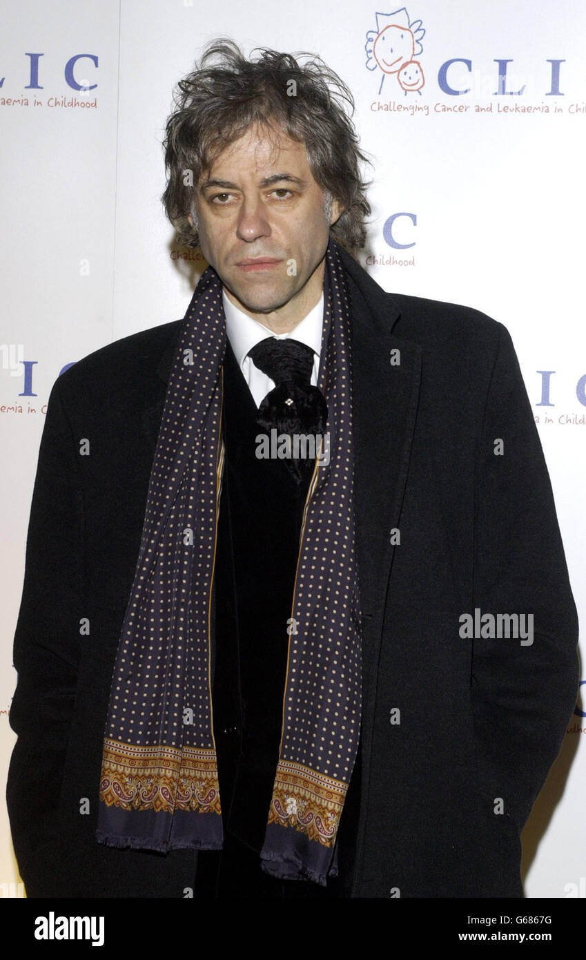 Entrepreneur and Boomtown Rat Bob Geldof lends his support to the UK children's cancer charity CLIC - Cancer and Leukaemia in Childhood - by hosting their annual dinner at the Natural History Museum in London. The fundraising dinner raised over 250,000 for the children's charity who provide services for those children undergoing treatment for cancer or leukaemia and their families for throughout treatment. Stock Photo