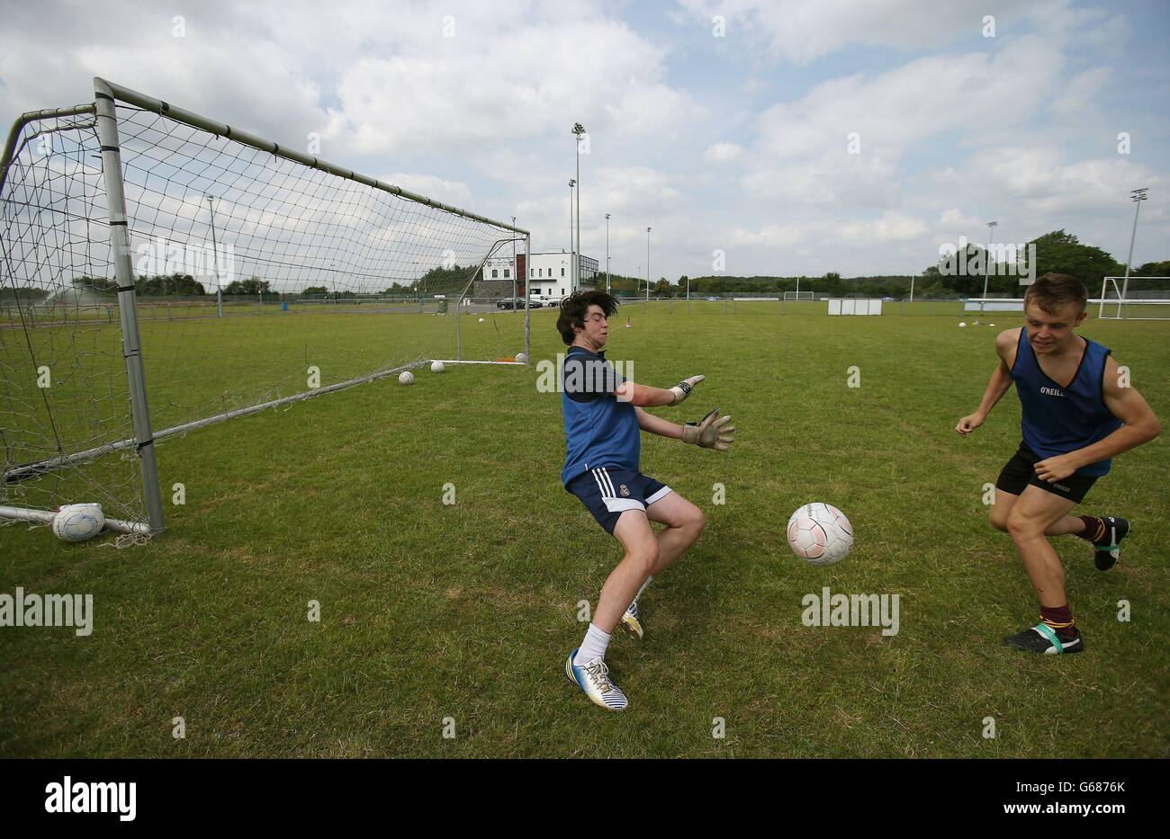 Schoolboys play football at Tullamore Town FC where former Manchester United and Republic of Ireland International Paul McGrath has been ordered by a judge to coach young children for a day after he pleaded guilty to public order offences at Tullamore District Court in Co.Offaly. Stock Photo