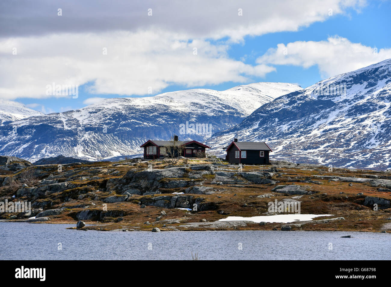 Wooden Cabins In Snowy Wilderness Riksgransen Norway Sweden