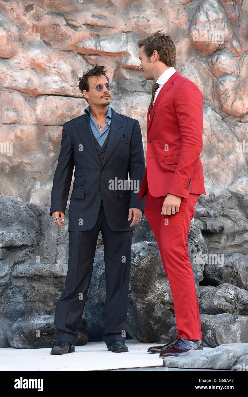 Armie Hammer and Johnny Depp (left) arriving at the UK Premiere of The