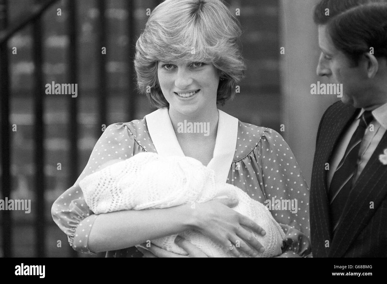A radiant Princess of Wales leaving St Mary's Hospital in Paddington, London, with her new-born baby son she gave birth to last night. Stock Photo