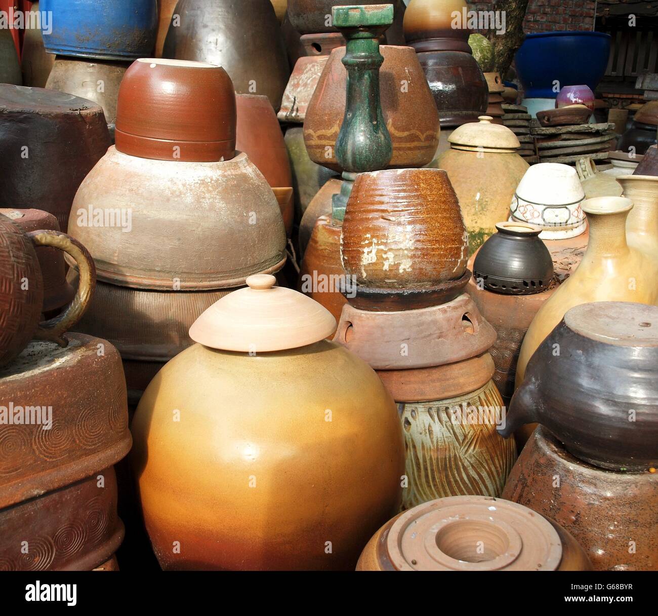 A large variety of ceramic vessels of different shapes and sizes Stock