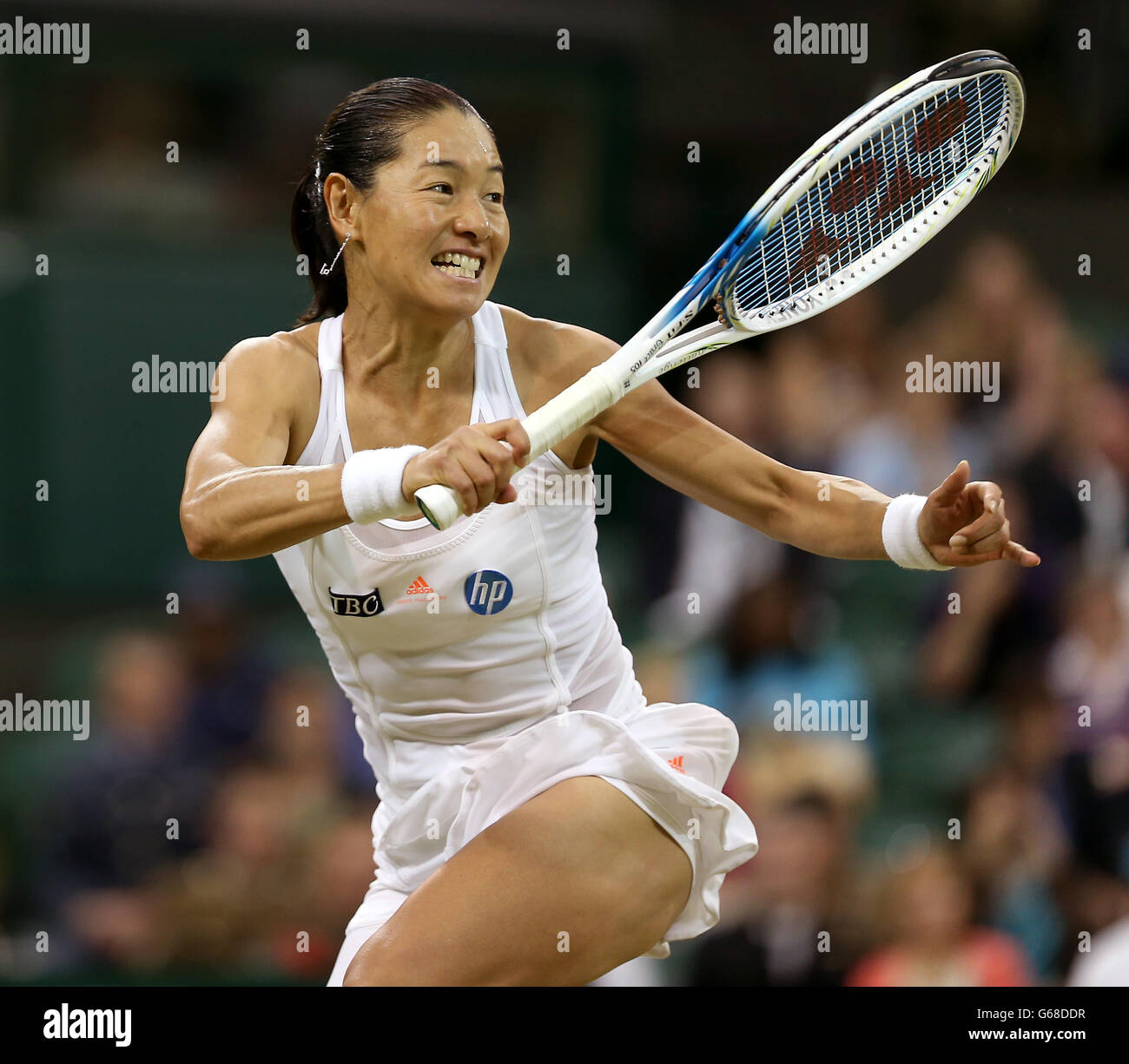Japan's Kimiko Date-Krumm in action against USA's Serena Williams