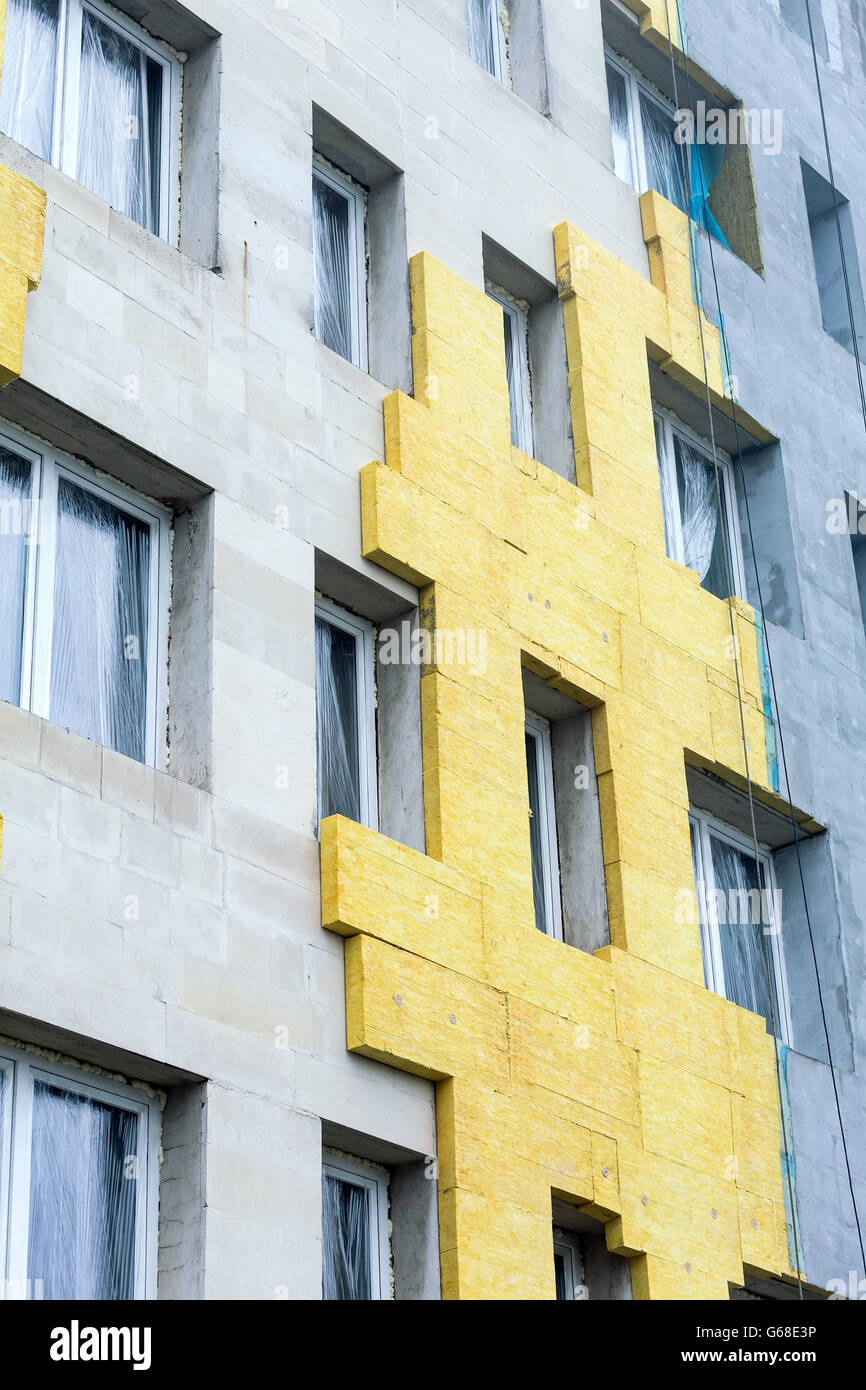 Thermal insulation of building facade with rock wool Stock Photo - Alamy