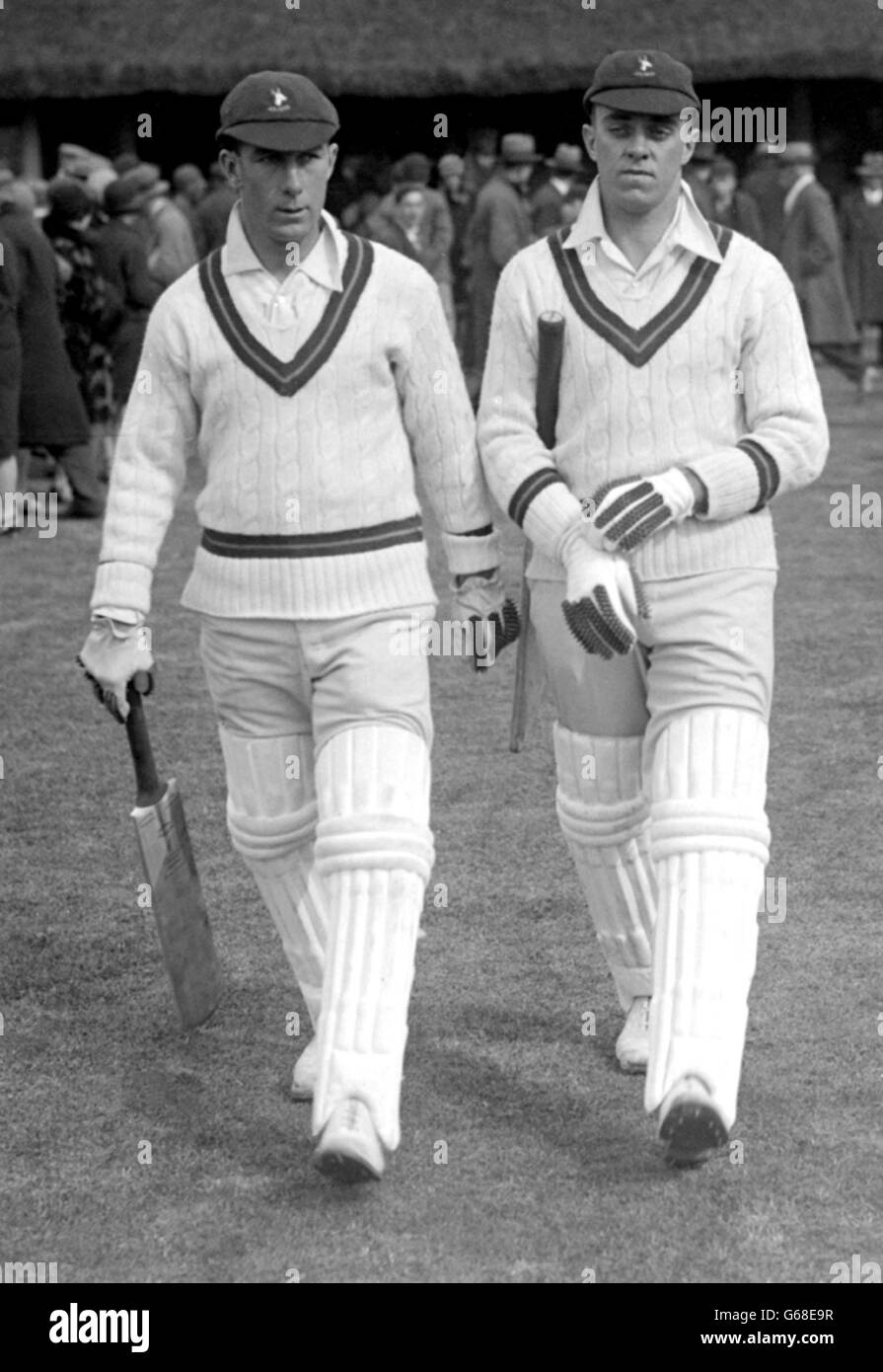 Siedle (right) and Cameron going out to open the innings for South Africa against Mr R. Earle's X1, on their tour of England. Stock Photo
