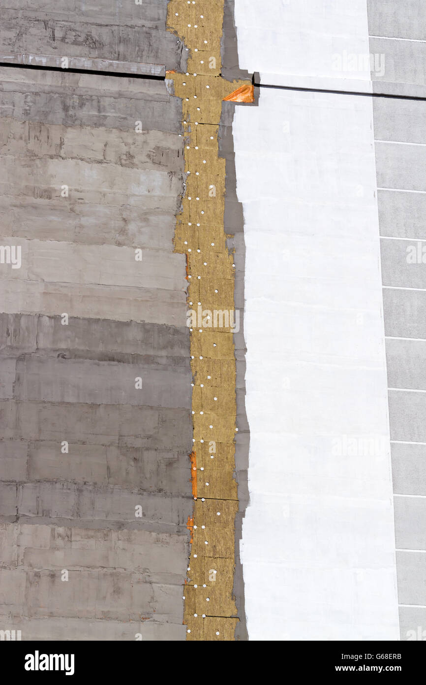 Thermal insulation wall of apartment building with mineral wool Stock ...