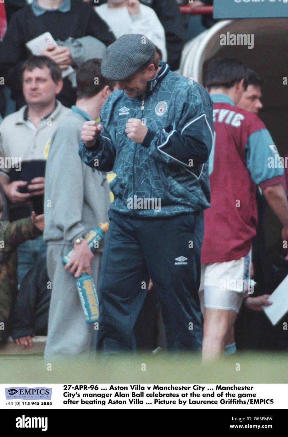 27-APR-96, Aston Villa v Manchester City, Manchester City's manager Alan Ball celebrates at the end of the game after beating Aston Villa, Picture by Laurence Griffiths/EMPICS Stock Photo