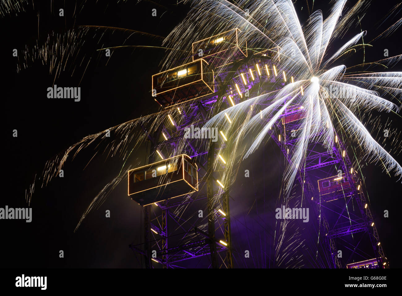 New Year fireworks on ferris wheel in the Prater, Wien, Vienna, Austria