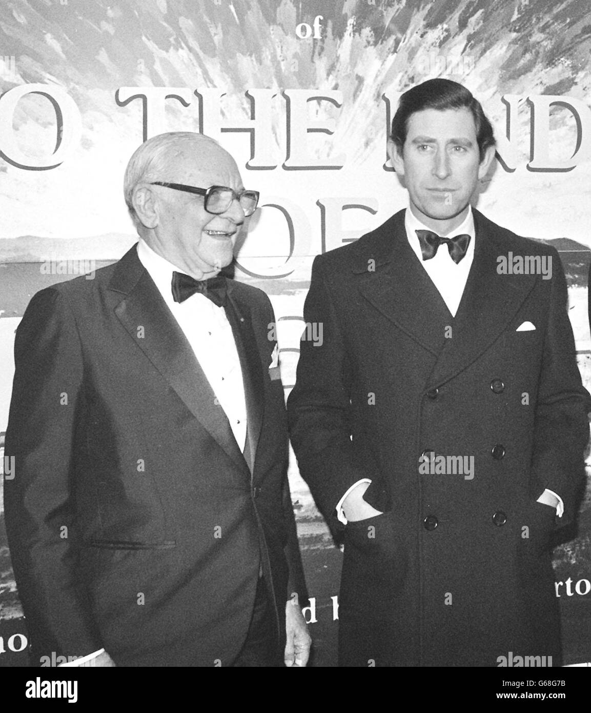 Dr Armand Hammer and the Prince of Wales at the film premiere of To The Ends Of The Earth. Stock Photo