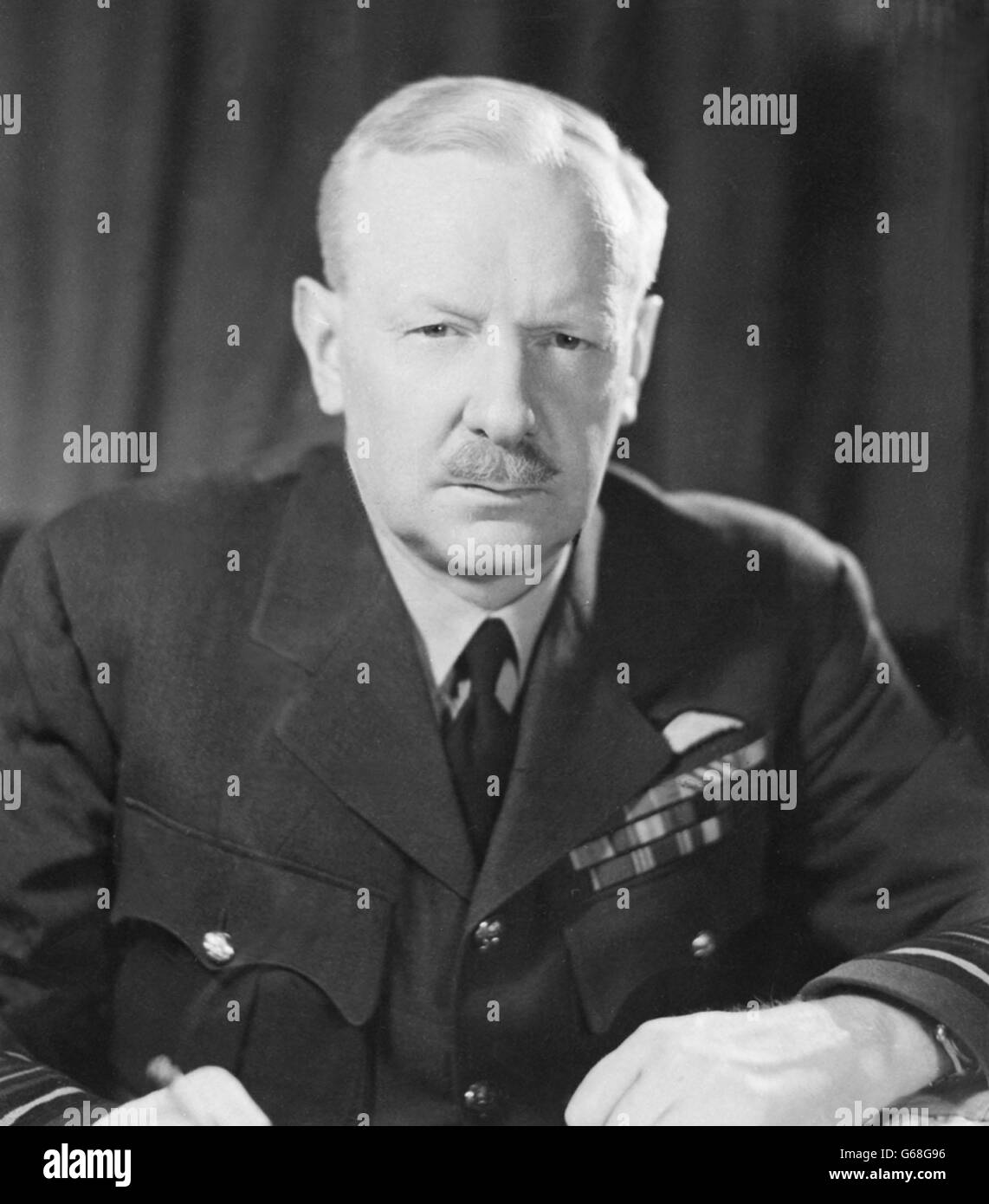Sir Arthur 'Bomber' Harris. RAF chief Harris was responsible for adopting the controversial 'blanket-bombing' strategy in World War II which killed hundreds of thousands of German civilians and cost the lives of 55,000 airmen. Stock Photo