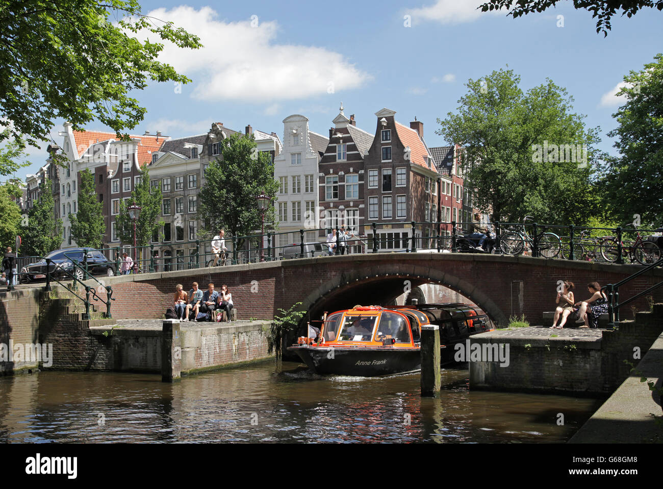 Amsterdam canal cruise with the anne frank boat Stock Photo Alamy