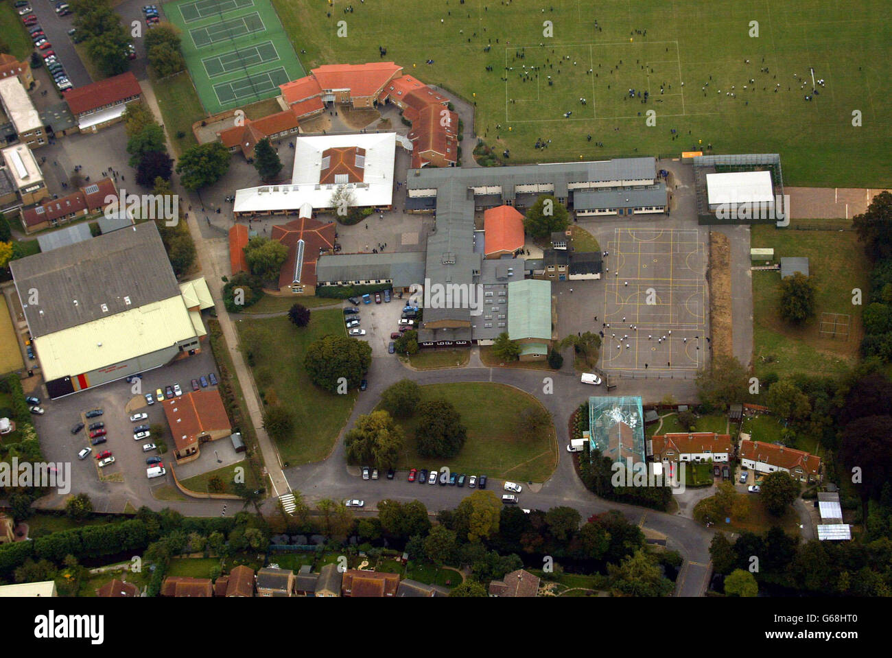 Aerial photograph of Soham Village College showing the home of the