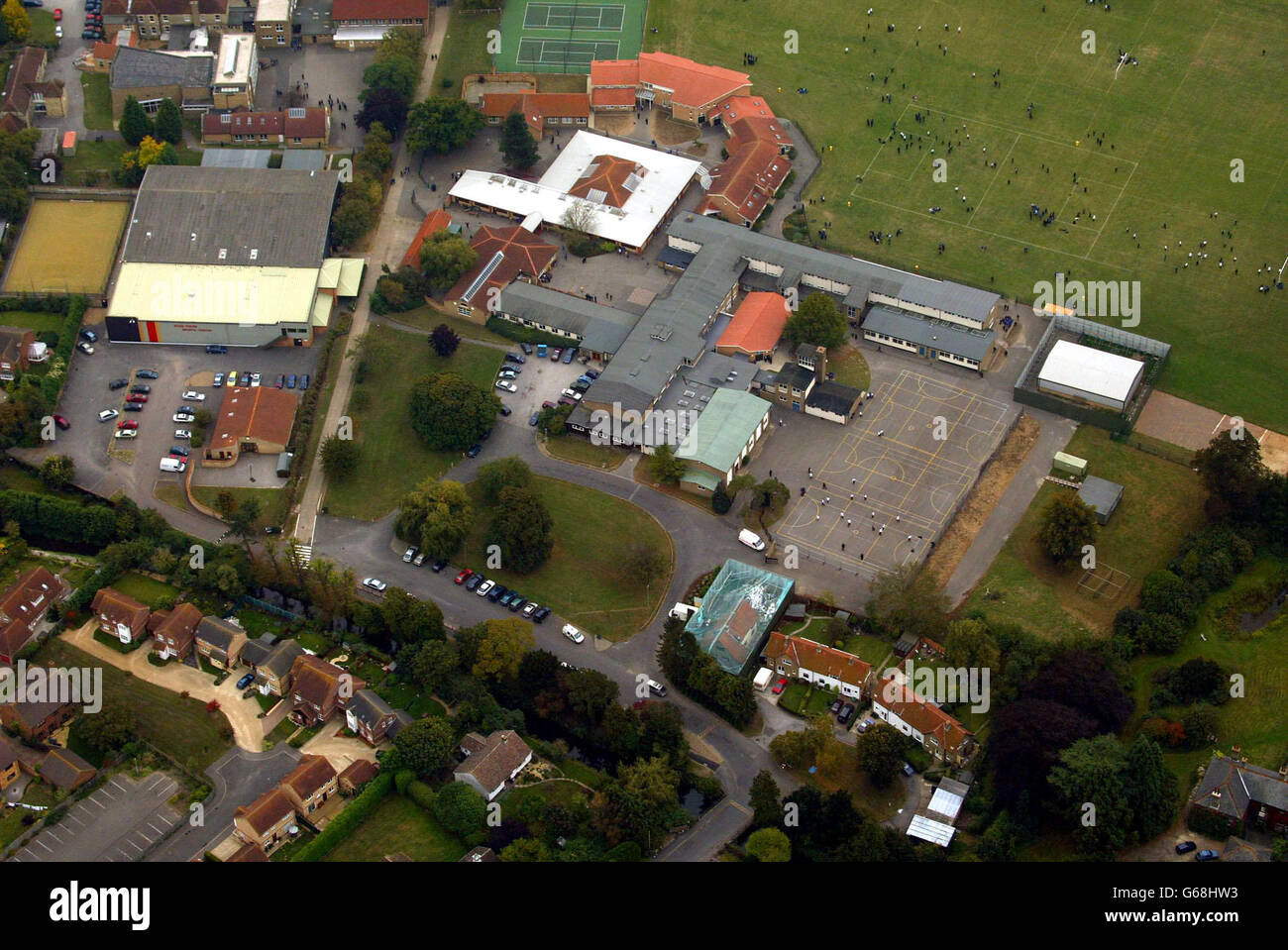 Aerial photograph of Soham Village College showing the home of the
