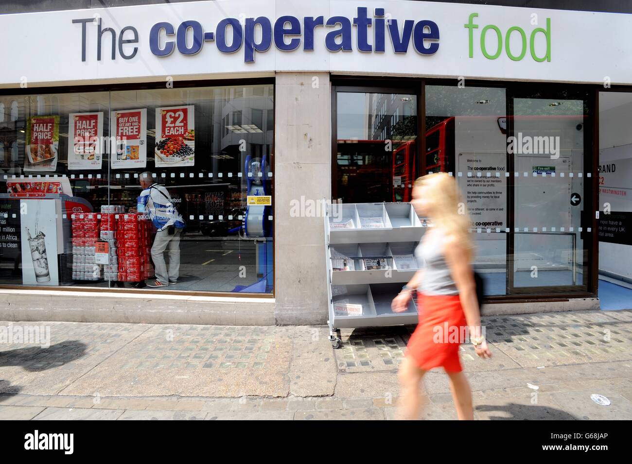 A general view of a Co-operative food store, in the Strand, central London, as the embattled Co-operative Group shrugged off woes in its banking arm as its supermarket business returned to food sales growth for the first time since February, according to new figures. Stock Photo