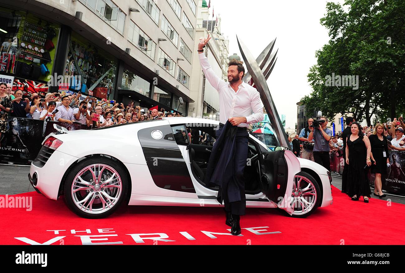Hugh Jackman arrives in a sports car for the UK Premiere of The