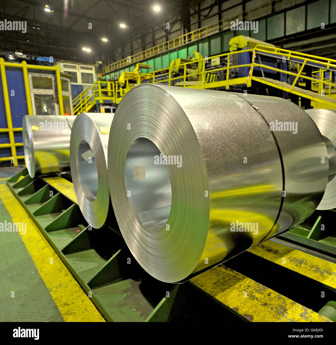 Steel coils inside a steel  factory Stock Photo