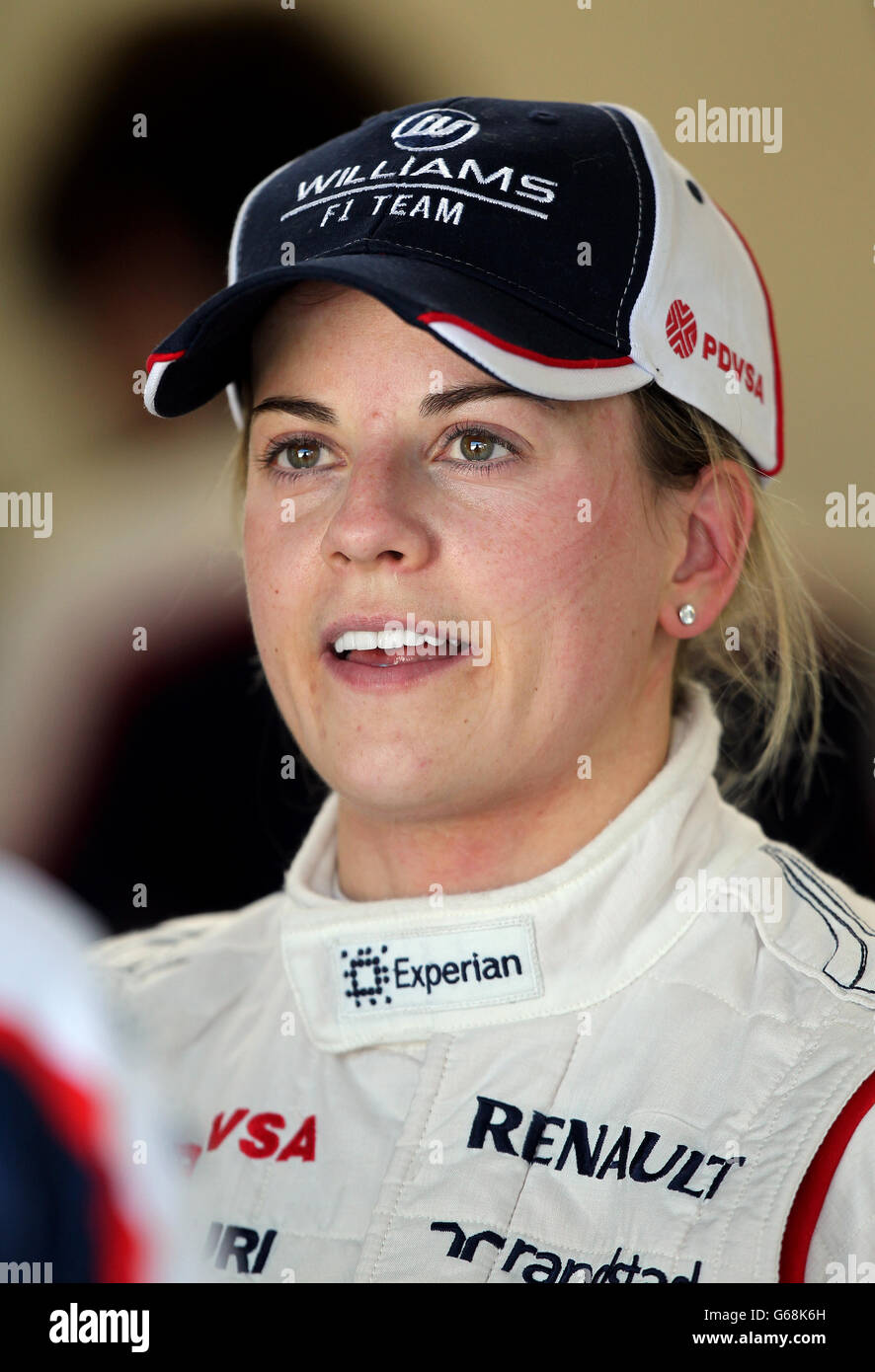 Susie Wolff during day three of the Formula One young driver tests at Silverstone, Northampton. PRESS ASSOCIATION Photo. Picture date: Friday July 19, 2013. See PA Story AUTO Silverstone. Photo credit should read: David Davies/PA Wire. RESTRICTIONS: Use subject to restrictions. Editorial use in print media and internet only. No mobile or TV. Commercial use with prior consent. Stock Photo