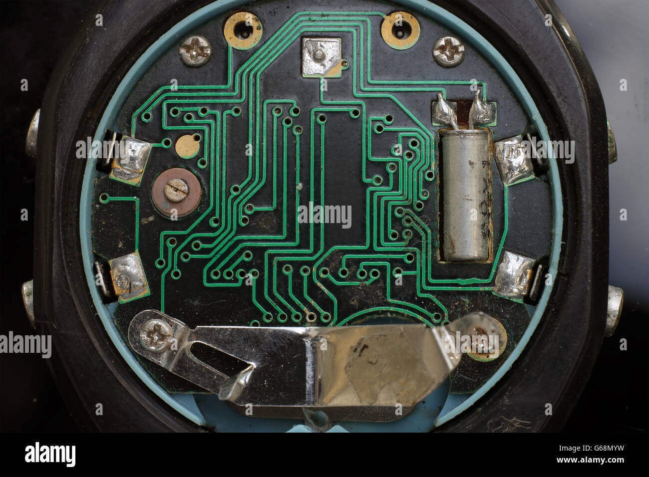 vintage digital clock, close up of integrated circuit Stock Photo